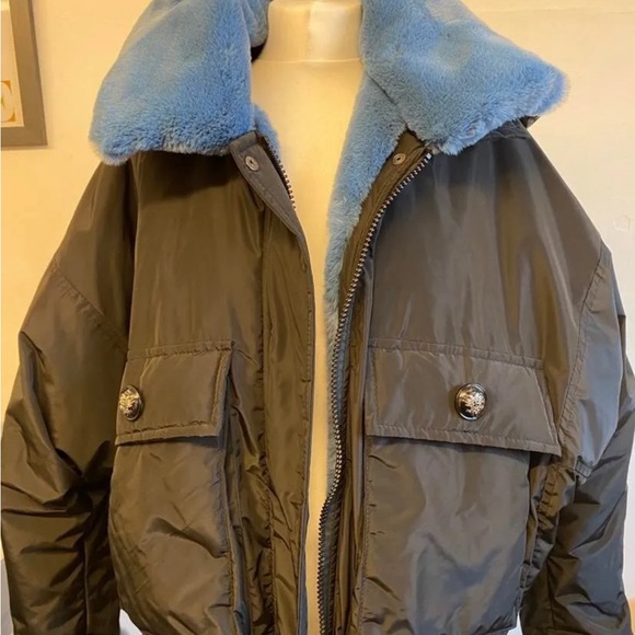 Bomber Ladies Jacket Black Minouu FUR Collar OVERSIZE new - Picture 4 of 6